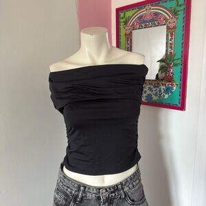 Olive + Oak Black Stretchy Fitted Foldover Sleeveless Top